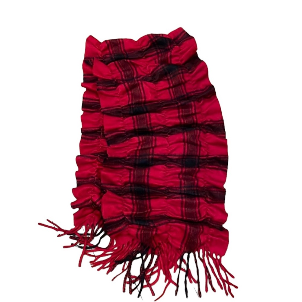 Talbots Red Plaid Cashmere Ruched Scarf